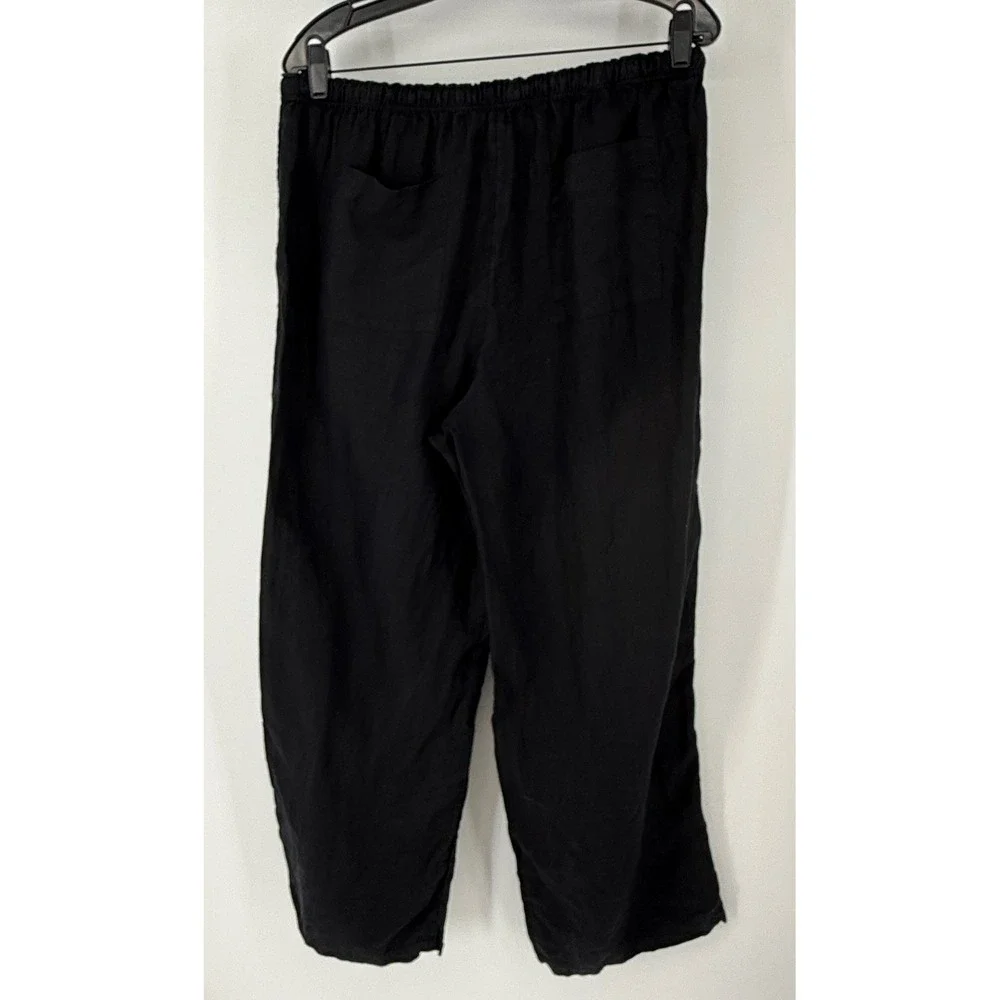 J.Crew Soleil Pants Womens LT Black Excellent 100% Linen Wide Leg Drawstring